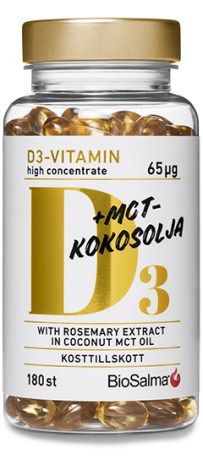 Miniatyrbild BioSalma D3-vitamin 65 ug MCT-kokosolja, 180 kaps
