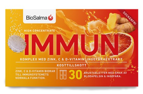 Miniatyrbild BioSalma Immun C+D-vitamin Zink, Blodapelsin & Ingef�ra, 30 brustabletter