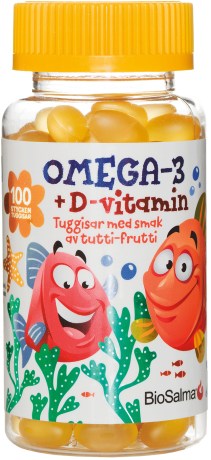 Miniatyrbild BioSalma Omega-3 + D-vitamin, Tutti frutti, 100 Tuggisar