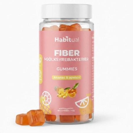 Miniatyrbild Habitual Fiber/Mj�lksyrabakterie Gummies, Ananas & Apelsin, 60 Gummies