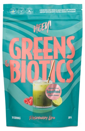 Miniatyrbild HEEY Greens & Biotics, Superfood + Probiotics, Hallon/Lime, 300 g