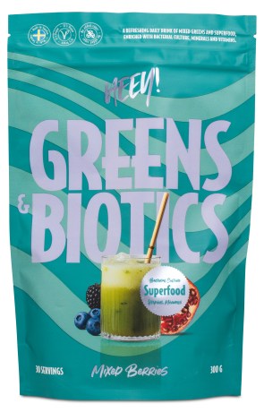 Miniatyrbild HEEY Greens & Biotics, Superfood + Probiotics, Mixade B�r, 300 g
