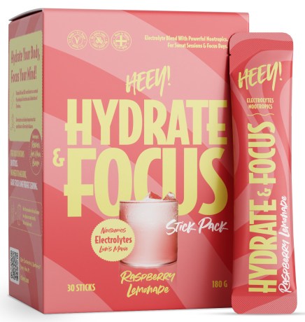Miniatyrbild HEEY Hydrate + Focus Electrolytes Sticks, Raspberry Lemonade, 30 p�sar