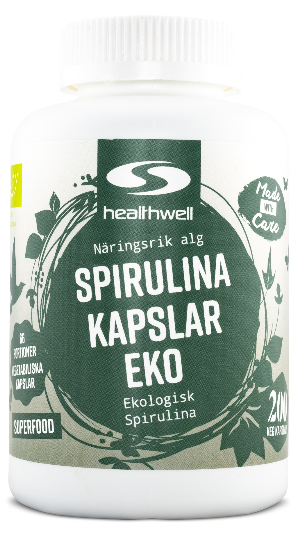 Healthwell Spirulina Kapslar EKO Näringsrik alg Svenskt Kosttillskott