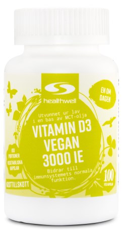 Healthwell Vitamin D3 Vegan 3000 IE, Kosttillskott - Healthwell