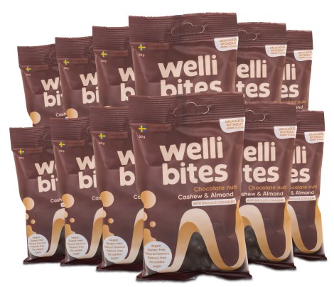 Miniatyrbild Wellibites Chocolate Nuts, Cashew & Almond, 12-pack