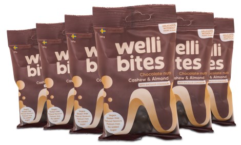 Miniatyrbild Wellibites Chocolate Nuts, Cashew & Almond, 6-pack