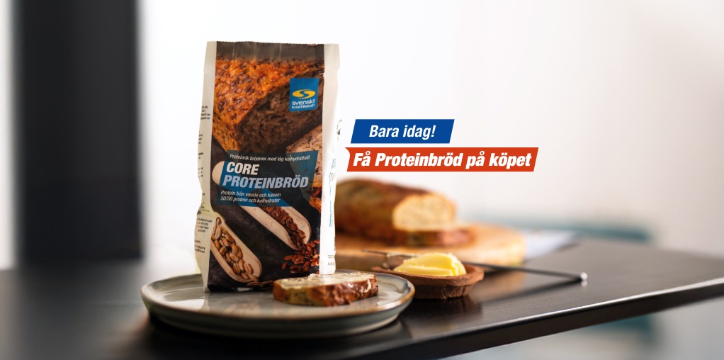 Bara idag! Handla varum�rket Svenskt Kosttillskott f�r 500 kr och f� Core Proteinbr�d